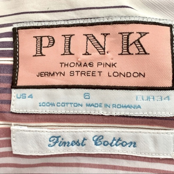THOMAS PINK 100% Cotton Striped Button Up Shirt Plum White - Picture 2 of 16